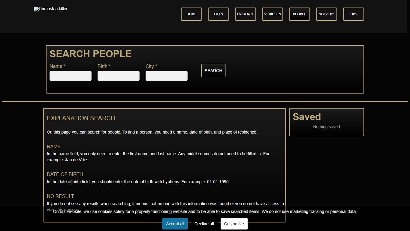 Search people with name, date of birth and address - Unmask a killer
