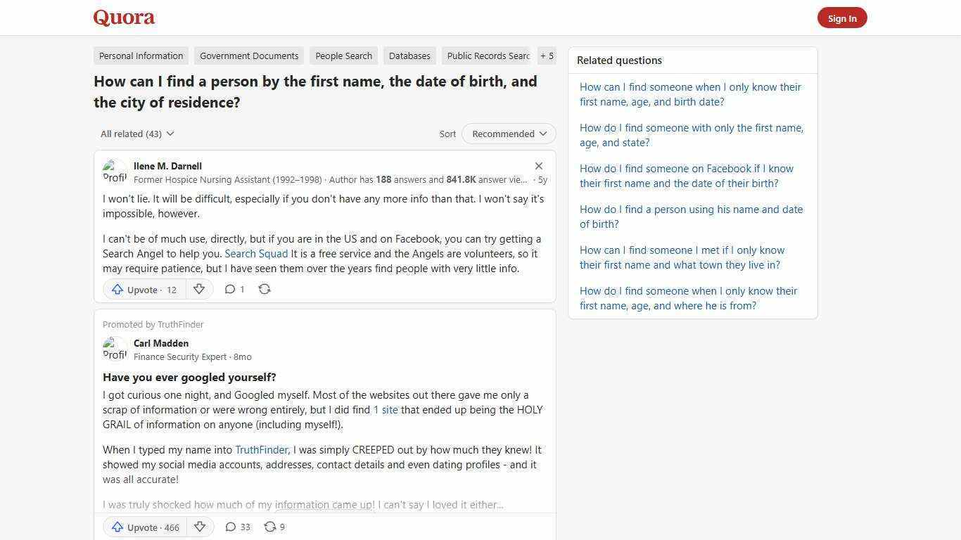 How to find a person by the first name, the date of birth, and the city of residence - Quora