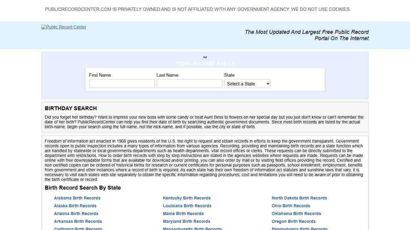 Free Birthday Public Records Directory
